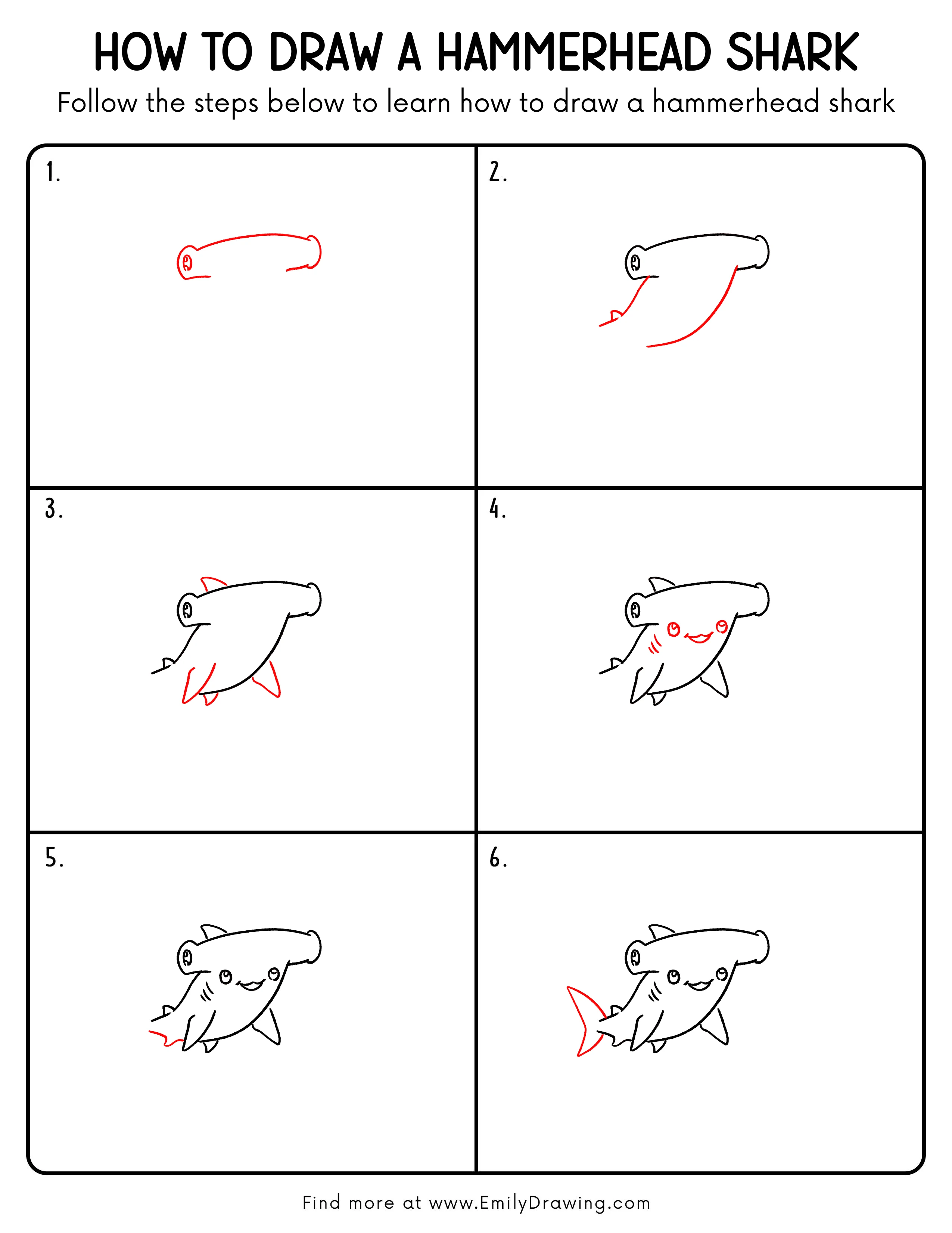 Printable Hammerhead Shark Drawing Guide
